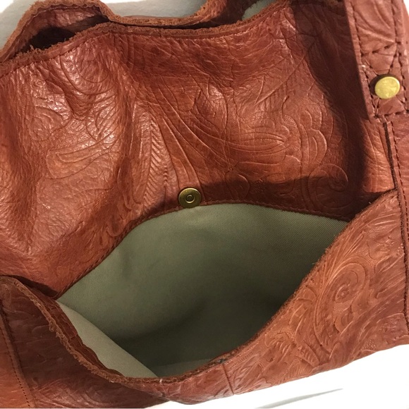 SOLD American Leather Co Shoulder Purse Embossed Tooled Floral Brown Bag - Picture 5 of 13